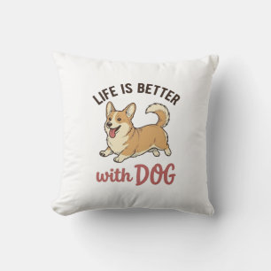 Cojín Decorativo Corgi Adorable La Vida Es Mejor Con Diseño De Perr