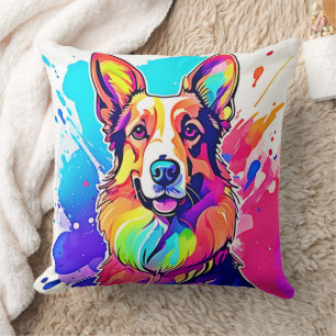 Cojín Decorativo Corgi arcoiris: Alegría de las marionetas pop Art
