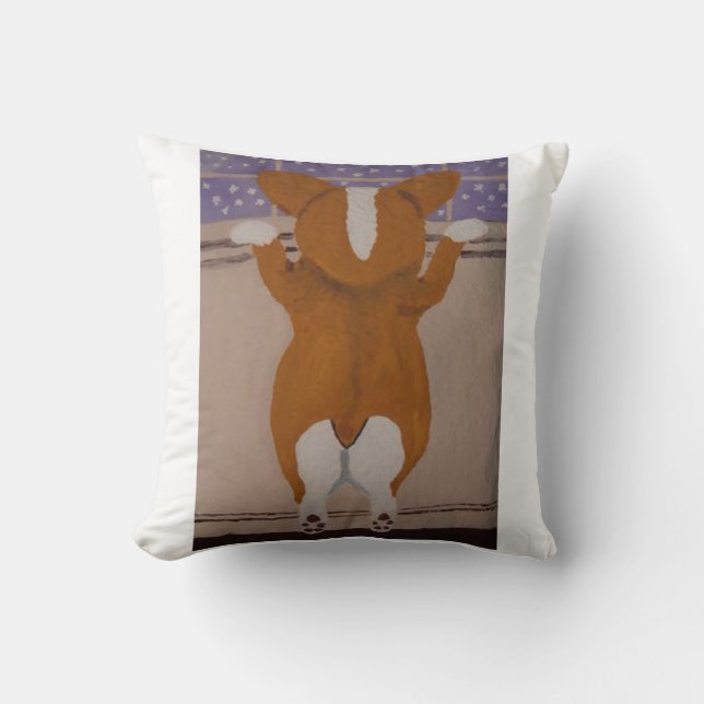 Cojín Decorativo Corgi at Window Throw Pillow (Anverso)