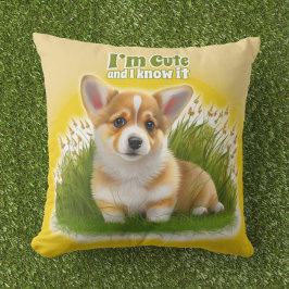 Cojín Decorativo Corgi cachorro sobre la hierba | lindo mascota