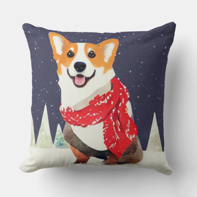 Cojín Decorativo Corgi con Navidad rojo-blanco espantado (Anverso)