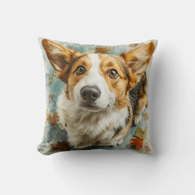 Cojín Decorativo Corgi Curioso Mirada de Otoño (Anverso)