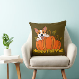 Cojín Decorativo Corgi dice ¡Feliz otoño!