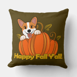 Cojín Decorativo Corgi dice ¡Feliz otoño!