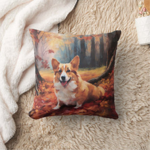 Cojín Decorativo Corgi en Hojas de Otoño Caídas Inspira