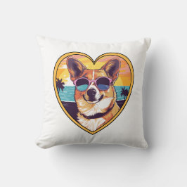 Cojín Decorativo Corgi en la playa