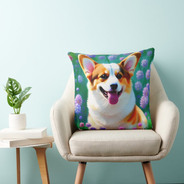 Cojín Decorativo Corgi floral (Silla)