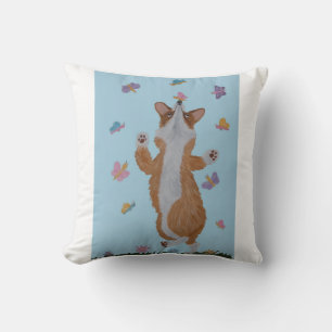 Cojín Decorativo Corgi galés bailando con mariposas