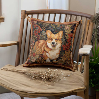 Cojín Decorativo Corgi galés en un jardín de flores victoriano