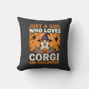 Cojín Decorativo Corgi Halloween Bruja Chica Horror Antiguo