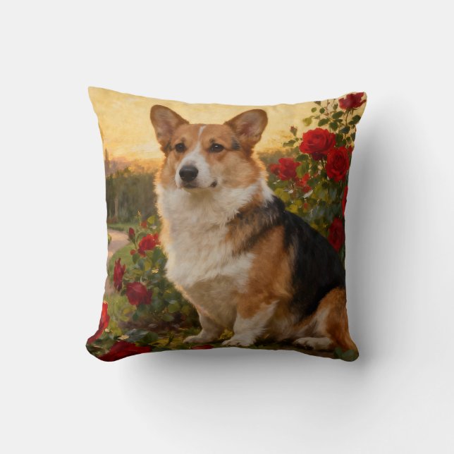Cojín Decorativo Corgi in the Roses II (Anverso)