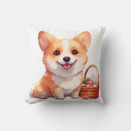 Cojín Decorativo Corgi joyeux avec un panier de pique-nique