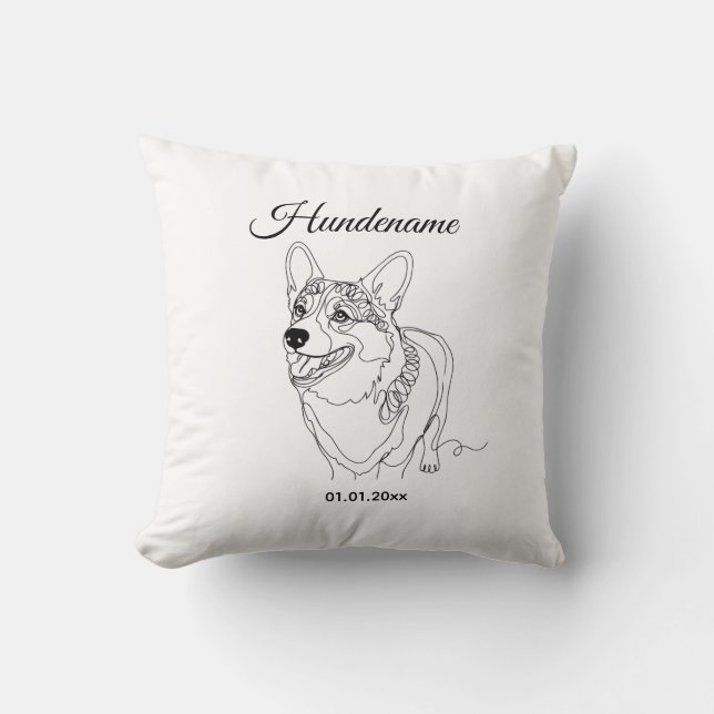 Cojín Decorativo Corgi Line Art personalized dog (Anverso)