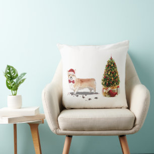 Cojín Decorativo Corgi Navidades graciosos perro con árbol