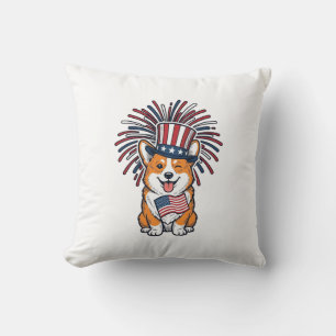Cojín Decorativo Corgi Patriótico Fuegos Artificiales Diseño Vector