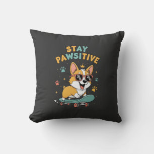 Cojín Decorativo Corgi Skateboarding Mantén Positividad Motivación 
