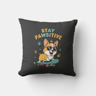 Cojín Decorativo Corgi Skateboarding Mantén Positividad Motivación