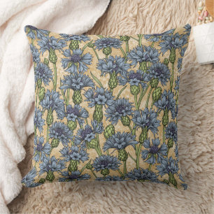 Cojín Decorativo Cornflores azules, flores silvestres en amarillo h