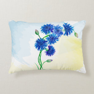 Cojín Decorativo Cornflores cutáneas de color azul y amarillo