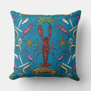 Cojín Decorativo cornwall crustaceans damask azul pop