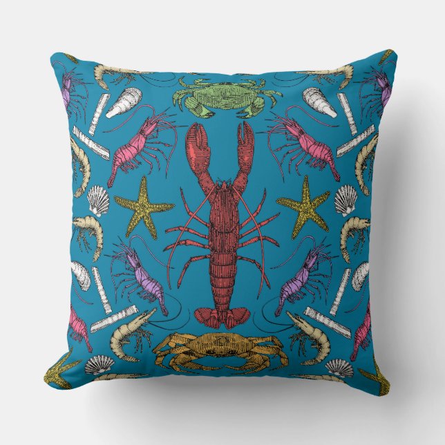 Cojín Decorativo cornwall crustaceans damask azul pop (Anverso)