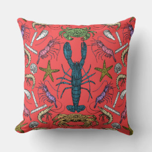 Cojín Decorativo cornwall crustaceans damask rojo pop