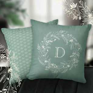 Cojín Decorativo Coroa de follaje verde elegante letra D