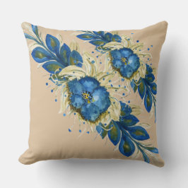 Cojín Decorativo Corona Azul Floral Acuarela Pintada a Mano Blanca