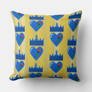 Cojín Decorativo Corona azul y corazón con flor roja