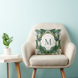 Cojín Decorativo Corona Botánica Tropical Personalizada con Monogra