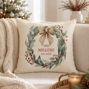 Cojín Decorativo Corona de acuarela Navidad vintage