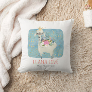 Cojín Decorativo Corona de Amor de Llama Acuarela Lindo Kawaii Ador