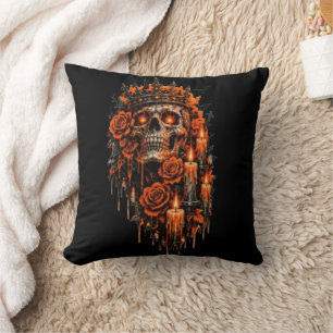 Cojín Decorativo Corona de cráneo gótico Halloween Rosas oscuras es