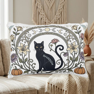 Cojín Decorativo Corona de fase lunar vintage botánico boho gato ne