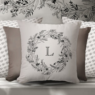 Cojín Decorativo Corona de hojas minimalista refinada letra L