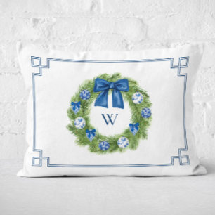 Cojín Decorativo Corona de Navidad con Chinoiserie Monogramada 