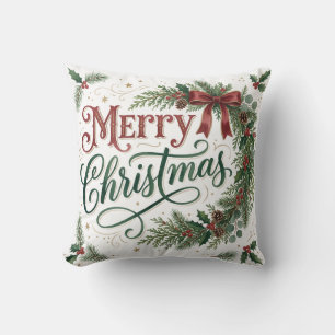 Cojín Decorativo Corona de Navidad con Letra a Mano