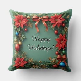 Cojín Decorativo Corona de Navidad con Poinsettias