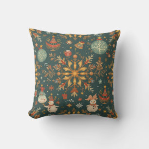 Cojín Decorativo Corona de Navidad de acuarela elegante y cinta dor