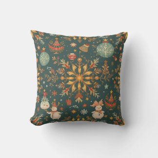 Cojín Decorativo Corona de Navidad de acuarela elegante y cinta dor