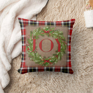 Cojín Decorativo Corona de Navidad de bayas de acebo JOY Plaid Arpi