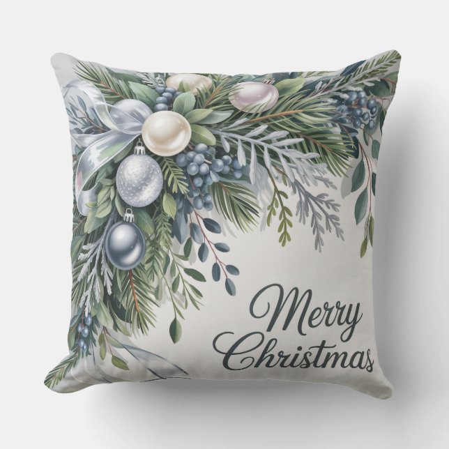 Cojín Decorativo "Corona de Navidad de Invierno" (Anverso)