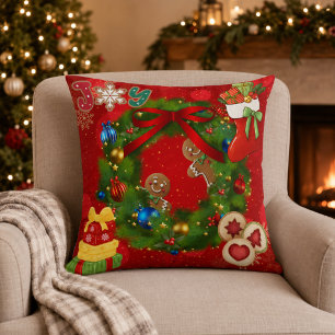 Cojín Decorativo Corona de Navidad de pan de jengibre Decorativa