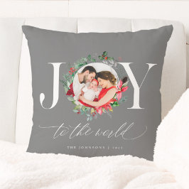 Cojín Decorativo Corona de Navidad elegante gris plateada Alegría