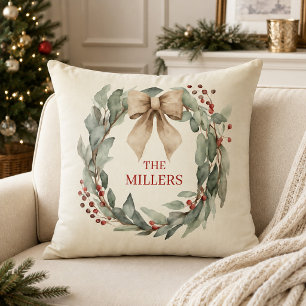 Cojín Decorativo Corona de Navidad en Acuarela Vintage Personaliza