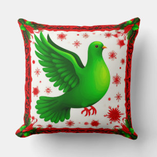 Cojín Decorativo Corona de Navidad festiva con paloma verde