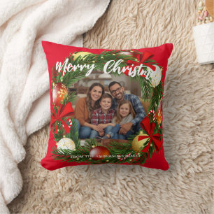 Cojín Decorativo Corona de Navidad Foto Personalizada Familia N
