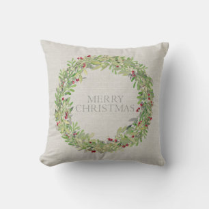 Cojín Decorativo Corona de Navidad gris arpillera