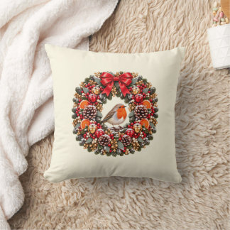 Cojín Decorativo Corona de Navidad Robin Festiva Campanas de Navida