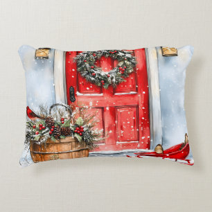 Cojín Decorativo Corona de Navidad roja de invierno rústica vintage
